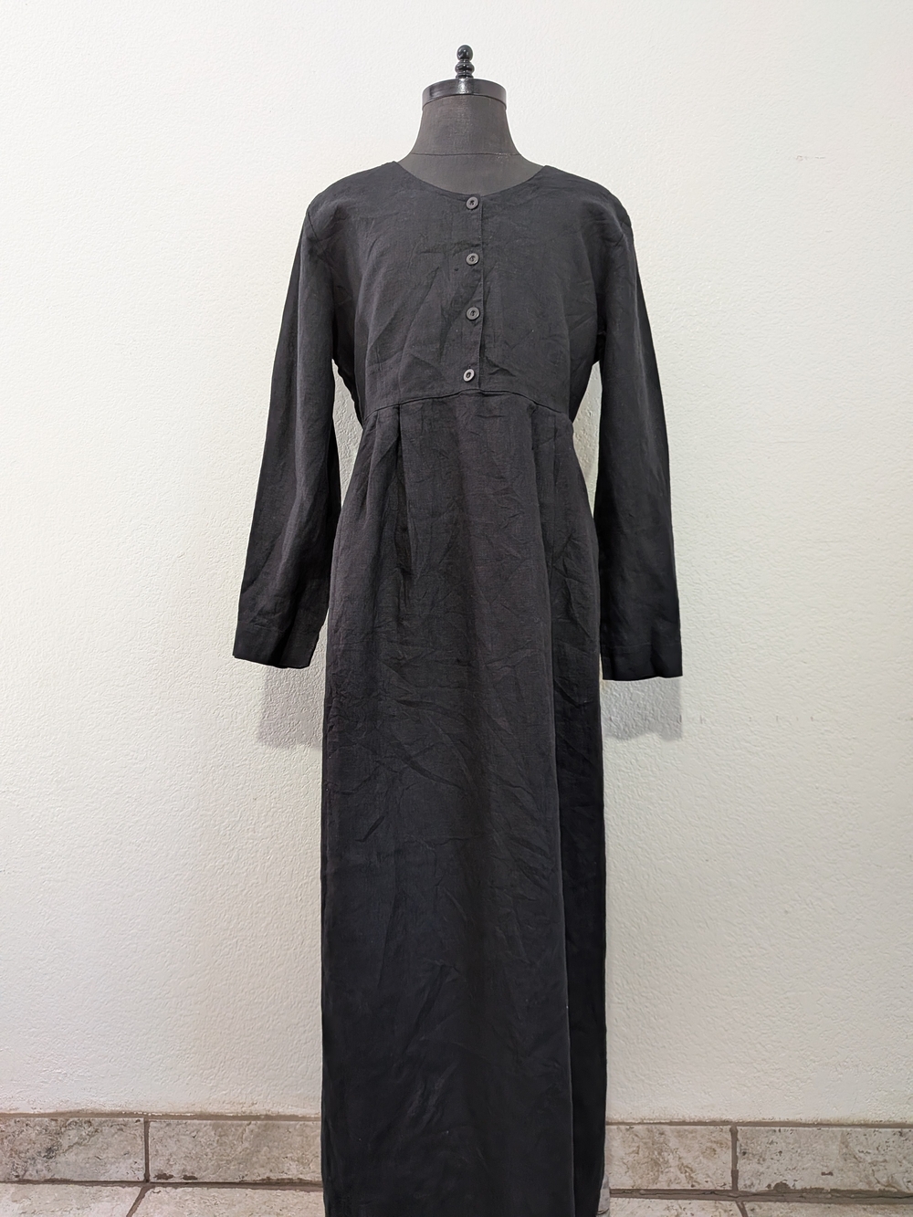 NWT FLAX Black Linen Dress with Side Pockets Size Large